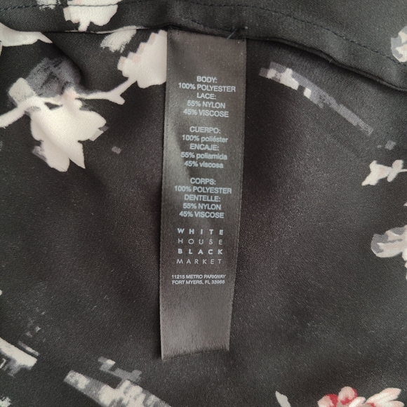 White House Black Market Floral Blouse 10 M Pink Flower Black Lace Chiffon Shirt - Picture 10 of 13